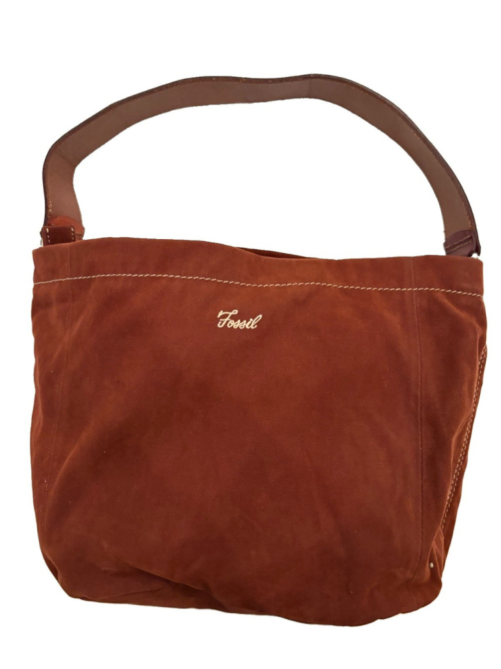 Fossil Brown Shoulder Bag Corduroy Purse Leather Strap-from 1954 Retro Series
